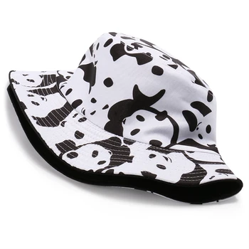 FOXMOTHER Noua Moda Panda Alb-Negru Imprimare de Vacă Pescar Capace Bob Găleată Pălării Pentru Femei Barbati