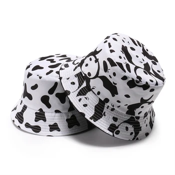 FOXMOTHER Noua Moda Panda Alb-Negru Imprimare de Vacă Pescar Capace Bob Găleată Pălării Pentru Femei Barbati