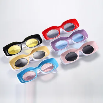 Hip Hop Tendințele Dreptunghiulară ochelari de Soare Moda Bomboane de Ochelari de Soare Multicolor Oval Ochelari de Protecție UV