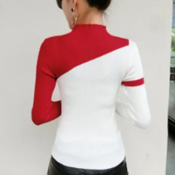 #3826 Femeie Pulover Pulovere Maneca Lunga Îmbinat Culoare De Înaltă Gât Strâmt Pulover Casual De Bază Pulover Femei Subțire Tricotate Bluze