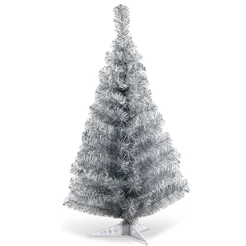 Costway 3FT Argint Beteala Pom de Crăciun Stins din material Plastic Artificial CM22105