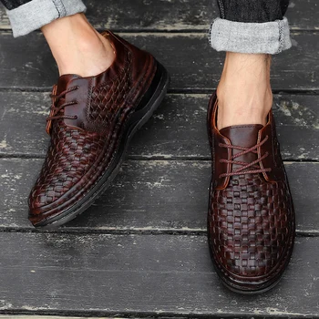 Barbati Pantofi de Moda de Țesut Țesute Bărbați mocasini moderni Casual Plat Pantofi Dantela-up Mocasini Bărbați Confortabil Moale Usoare Apartamente