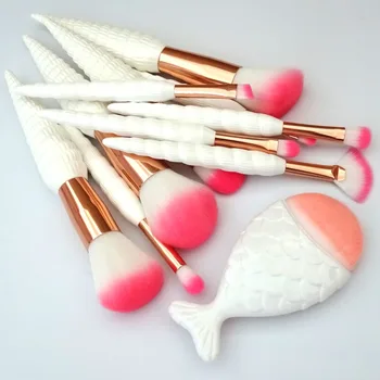 11Pcs Unicorn Conch Shell Set de Perii Machiaj de Sirena Fundație Pulbere Cosmetice Fard de pleoape Fata Kabuki Make Up Brush Kit de Instrumente