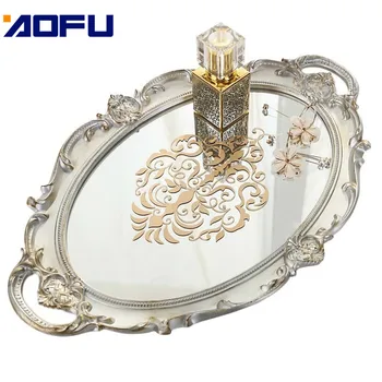 European Retro Aur MirrorPortable Epocă Cosmetice Machiaj Oglindă De Mână Ține-Oval Tavă De Afișare Acasă Decorare Accesorii