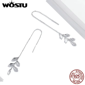 WOSTU Picătură Cercei Argint 925 Frunze Cercei Ureche Lunga Linie de Design Cercei Lungi Pentru Femei Bijuterii CQE987