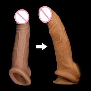 Fan Qie Mei Lichid De Silicon Inel De Penis Realist Penis Extender Maneca Produse Sexuale Penis Artificial Extindere Prezervative Pentru Bărbați
