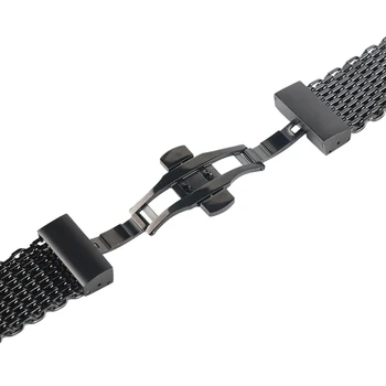 22mm de Lux de Top din Oțel Inoxidabil Web Plasă de Trupa Ceas Fluture Catarama Bratara Watchband Încheietura mâinii pentru Bărbați Negru/Argintiu Înlocuire