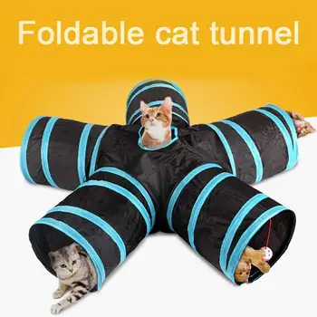 Cat Tunel, pe 5 Pliabil animale de Companie Jucărie Tunel - Iepure, Pisică și de Câine Joc Pipe - Negru albastru