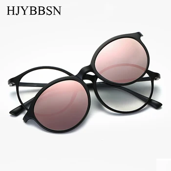 HJYBBSN Polarizat ochelari de Soare rotund Unisex Clip Pe Sunglasse Vintage Designer de Ochelari de Soare Barbat Femeie retro de sol masculino