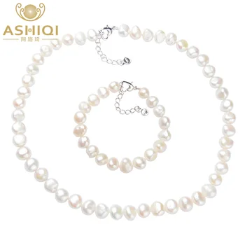 ASHIQI Real Alb Natural Baroc pearl Seturi de Bijuterii Real de apă Dulce pearl Brățară Colier pentru femei