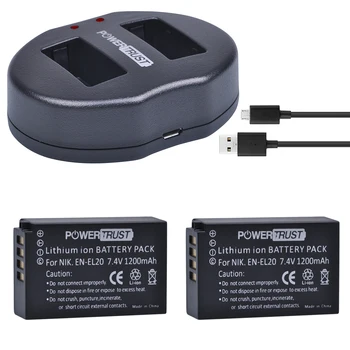 PowerTrust 2 buc 1200mAh EN-EL20 EN-EL20a EN EL20 baterie + Dual USB Incarcator pentru NIKON 1 J1 J2 J3 S1 Camera