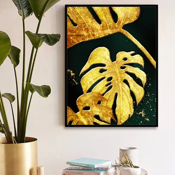 Gohipang Scandinave Pictura Panza De Aur Plante Frunze De Postere Și De Imprimare Nordic Decor De Perete Acasă Imagini De Artă Camera De Zi