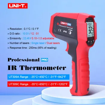UNITATEA UT309A/UT309C Mare precizie industriale Profesionale Termometru cu Infraroșu IP65 praf/rezistent la apa, non-contact, de Înaltă/joasă de alarmă