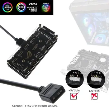 AURA SINCRONIZARE 5V 3-pin RGB 10 Hub-Splitter Alimentare SATA 3pin ARGB Adaptor Cablu de Extensie pentru GIGABYTE ASUS ASUS, ASRock LED