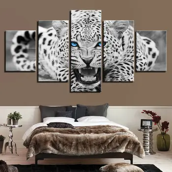 Tigru alb Leopard cu Ochi Albaștri 5 buc Modern Home Decor de Perete Panza Arta Imagine HD de Imprimare Pictura Pe Panza pentru Camera de zi