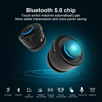 Ceas Inteligent Cu Bluetooth Căști Auriculare Heart Rate Monitor De Fitness Brățară Wireless Bluetooth5.0 Sport Barbati Ceas Bratara