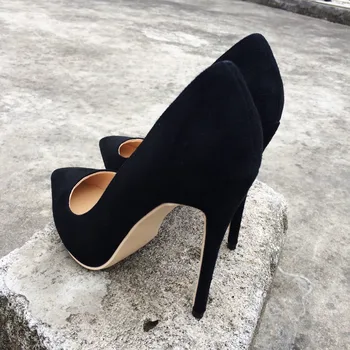 Veowalk Femei piele de Căprioară pantofi Stiletto Pompe Elegant Doamnelor Subliniat Toe Clasic Tocuri inalte Sexy OL Alunecare pe Pantofi Negru Personalizat Accepta