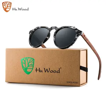 Hu Lemn Hand-made pentru femei Polarizati ochelari de Soare din Lemn Rotund Cadru de Protecție UV400 Roșie Oglindă Lentile Accesorii Ambalare GR8048