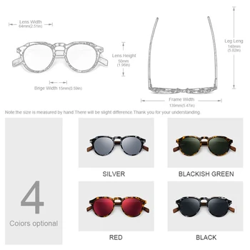 Hu Lemn Hand-made pentru femei Polarizati ochelari de Soare din Lemn Rotund Cadru de Protecție UV400 Roșie Oglindă Lentile Accesorii Ambalare GR8048