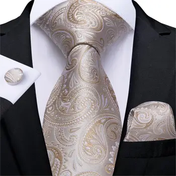 Oamenii Cravată de Aur, Argint Paisley Nunta Cravată Pentru Bărbați Batista Butoni Oameni de Mătase Cravata Set Petrecere de Moda de Afaceri DiBanGu Designer MJ-7248