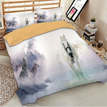 Cal negru imprimat lenjeria de pat Twin set Complet Regina singură Dimensiuni set de lenjerie de pat pentru mângâietor stil Chinezesc carpetă acopere set 3pcs
