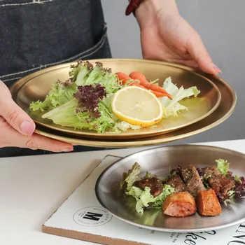 Bucătărie Din Oțel Inoxidabil Farfurie De Aur Mese Placă Stil European Farfurie Tort Tava De Vest Restaurant Plăci