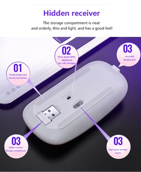 2.4 GHz Wireless Optical Mouse Soareci USB Reîncărcabilă RGB Pentru PC, Laptop, Computer Mouse-ul fără Fir Bluetooth RGB Mouse-ul Mut mouse-ul