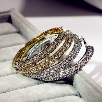 Bijuterii de lux Dublu Cristal Cercei Cerc cu Diametrul de 30-70mm Modă de Aur/Argint de Culoare Hoop Cercei Pentru Femei Fata de Nunta, Cadou