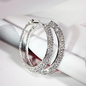 Bijuterii de lux Dublu Cristal Cercei Cerc cu Diametrul de 30-70mm Modă de Aur/Argint de Culoare Hoop Cercei Pentru Femei Fata de Nunta, Cadou