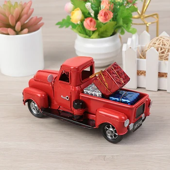 1 Buc Crăciun Roșu Metal Camion Copii De Epocă Camion Cu Bunuri Mobile Roata Masa De Crăciun Decor