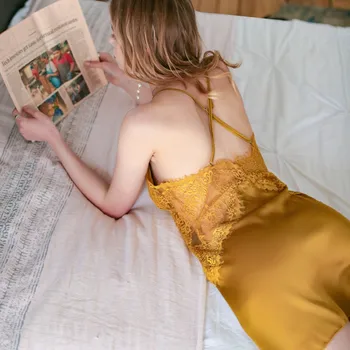 Sexy Backless Femei Cămașă De Noapte Cu Dantelă Patckwork Cămașă De Noapte Din Satin Suspensor Fusta Pijamale Femei Matasoasa Pijamale Casual Rochie De Acasă
