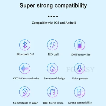 FGCLSY TWS Bluetooth 5.0 Căști fără Fir, Căști 9D Stereo Sport Căști Cu Microfon 2200mAh Încărcare Box Pentru iOS/Android