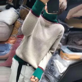Vânt leneș, toamna și iarna femei versiunea coreeană de cașmir pulover pentru femei pulover nou, liber îngroșat bottom gât înalt
