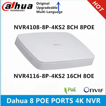 Dahua 4K NVR NVR4108-8P-4KS2 8CH cu 8 POE NVR4116-8P-4KS2 16ch cu 8PoE porturi Lite Recorder Video de Rețea
