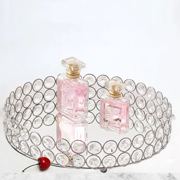 Argint Rotund Oglindă Cosmetică Decorativă Cutie De Depozitare Tava, Nunta Decor Acasă Rack