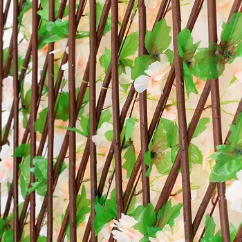 Artificial, Gard de Gradina din Lemn, Flori Artificiale Frunze Extensibil Faux Gard de Intimitate Screening Home Garden Decor de Perete tuinhek