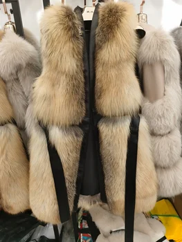 ZDFURS * 2020 nou stil de aur vulpe vesta de blană de înaltă calitate Naturale blană de vulpe gilet mult stil Haină de blană de vulpe Geaca de Iarna Femei