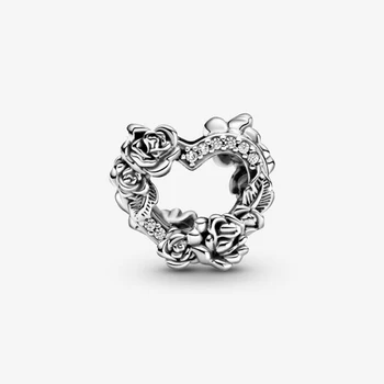 Autentic 2021 Noi Argint 925 Margele Deschide Inima si Flori de Trandafir Farmecul Original se Potrivesc Pandora Brățară Femei Bijuterii DIY