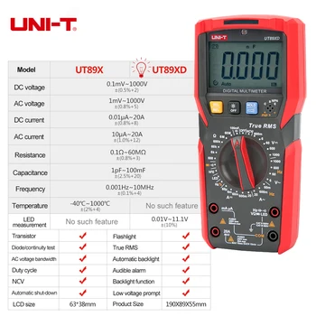 UNITATEA UT89XD Profesionale Multimetru Digital True RMS NCV 20A Curent AC DC Voltmetru Capacitate de Rezistență Tester