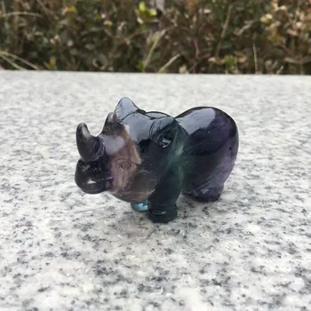 Naturale fluorit Curcubeu de cristal sculpturi rinocer Figurina pentru Decorarea