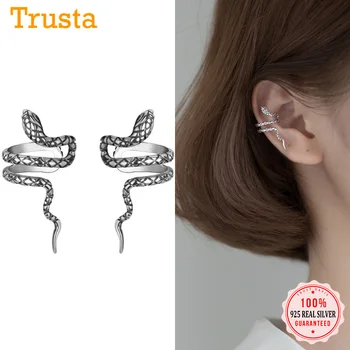 TrustDavis Real 925 Sterline de Argint Thai Dulce Șarpe Manșetă de Ureche Clip Cercei Pentru Femeile Fără Piercing Cercei Bijuterii DA270
