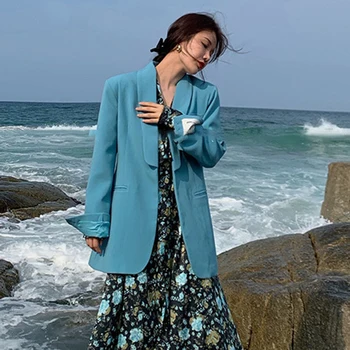 TWOTWINSTYLE Casual Mozaic Sacou Pentru Femei Dintata Maneca Lunga Buzunar coreean Sacouri Femei 2020 Toamna Moda Haine Noi