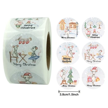 500 buc/rola de 1,5 inch Crăciun Fericit Autocolante Minunat Șobolani Crăciun Mouse-ul Bomboane, Cookie-uri Cutie de Cadouri Pachetului de Etanșare Decor Decalcomanii