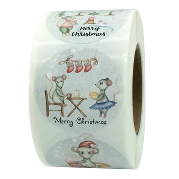 500 buc/rola de 1,5 inch Crăciun Fericit Autocolante Minunat Șobolani Crăciun Mouse-ul Bomboane, Cookie-uri Cutie de Cadouri Pachetului de Etanșare Decor Decalcomanii