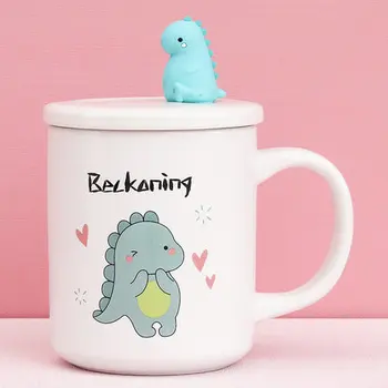 Drăguț Dl Dinozaur cana de Desene animate Ceramice Cana de Cafea cu Capac Portelan Suc de Cană de Lapte de Cafea Ceasca de Ceai