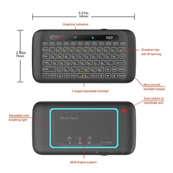 H20 touch față-verso mini tastatura wireless ecran Complet tactil de 3 organizat de iluminare reglabilă Auto-rotație