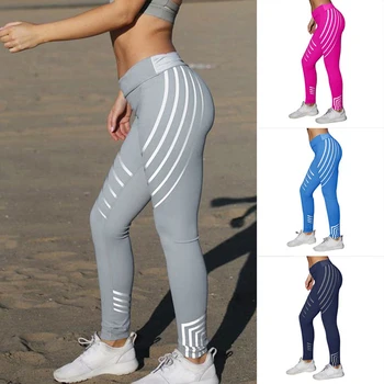 De Vânzare La Cald Femei Sexy Negru Mesh Yoga Pantaloni Sport Srtriped Imprimate Jambiere Slim Fitness De Înaltă Talie Jambiere Antrenament 2019