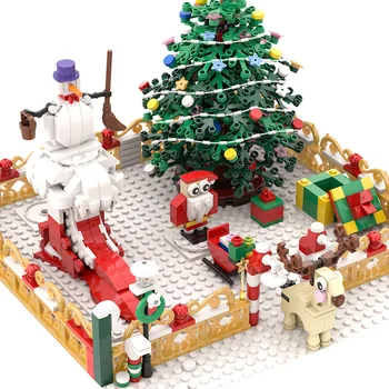 Buildmoc Creator Prieteni, Distracții De Iarnă Crăciun Sat City Tren De Decorare Blocuri Moș Crăciun Cărămizi Jucarii Si Cadouri
