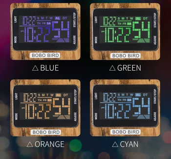 BOBO PASĂRE 4 Culori Display Digital cu LED-uri Ceasuri Barbati Multifuncțional Săptămână Oprire Ceas din Lemn cu Ceas in Cutie de Cadou din Lemn OEM Picătură de Transport maritim
