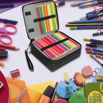 Super Mare Capacitate Stilou Sac Cu Fermoar Curea Pentru Prismatic Acuarelă, Creioane Colorate, Creioane Organizator Rechizite Școlare